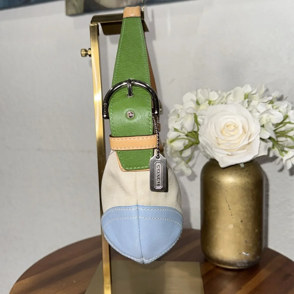 Coach RARE Y2K SoHo Blue & green Leather/Twill Hobo
Shoulder Bag L3J-4431 - Picture 6 of 13